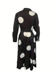 Women's Dot Print Long Sleeve Maxi Shirt Dress