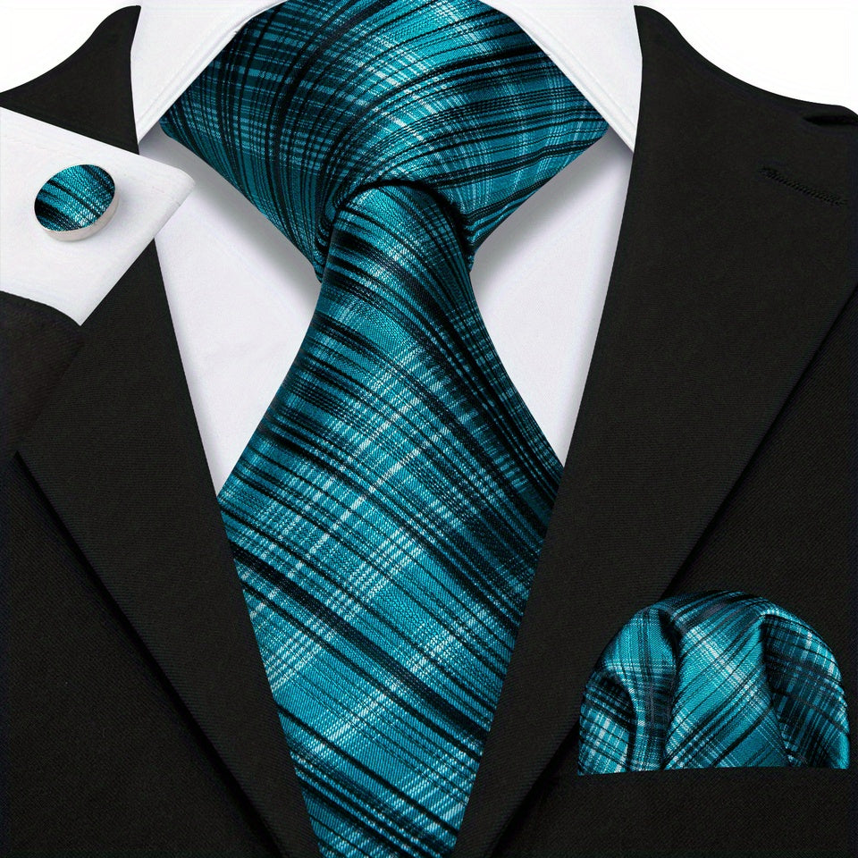 Men's Jacquard Tie, Hankerchief, Cufflinks Set