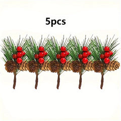 10pcs Christmas Red Berry Picks Holly Branches Pine Needle DIY Decoration