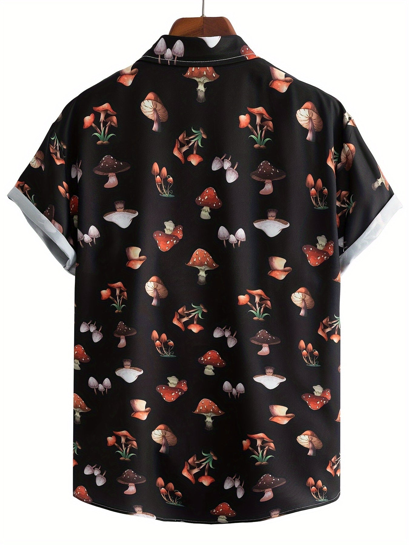 Men's Casual Mushroom Print Button Up Short Sleeve Shirt