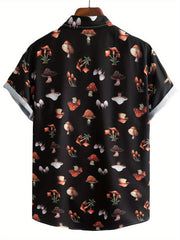 Men's Casual Mushroom Print Button Up Short Sleeve Shirt