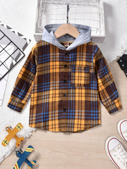 Boys Hooded Checked Shirt Kids Clothes