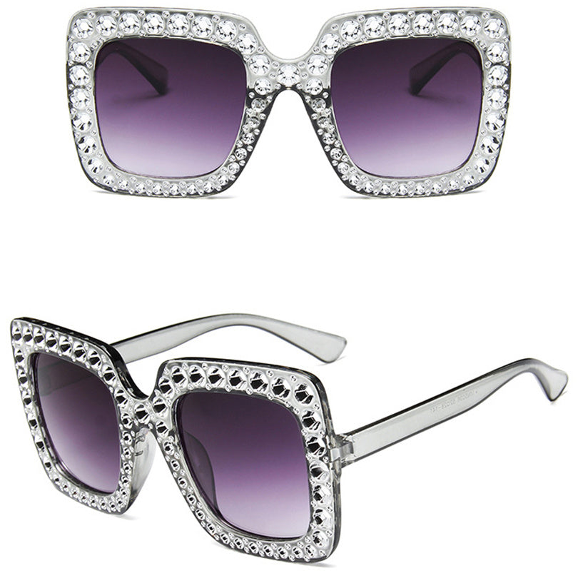 Vintage Rhinestones Sunglasses Oversized Square Sunglasses