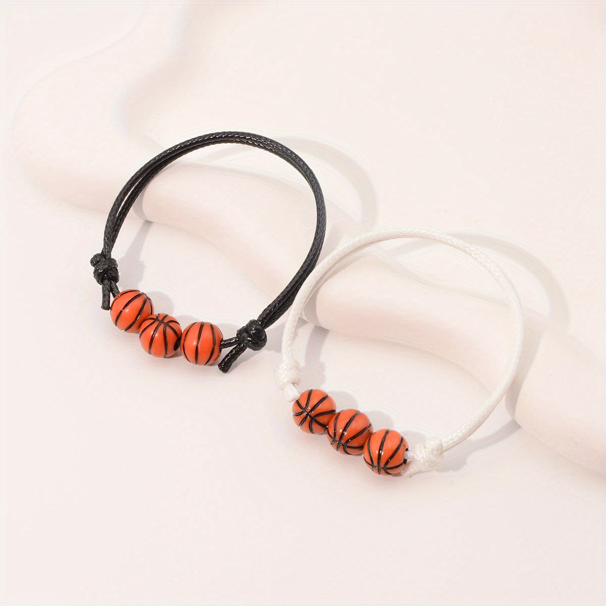 2pcs Boys Sports Wax Thread Braided Basketball Bracelet Set