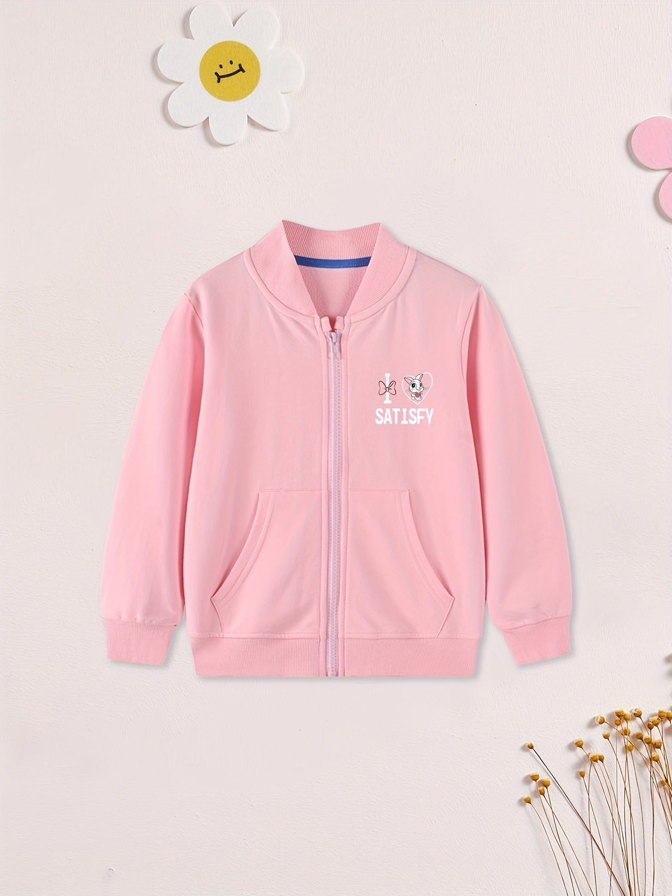 Boy's Rabbit Graphic Cotton Zip Up Jacket for Spring Fall