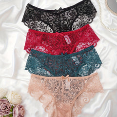 4pcs Lace Bow Tie Briefs Scalloped Panties Women's Lingerie