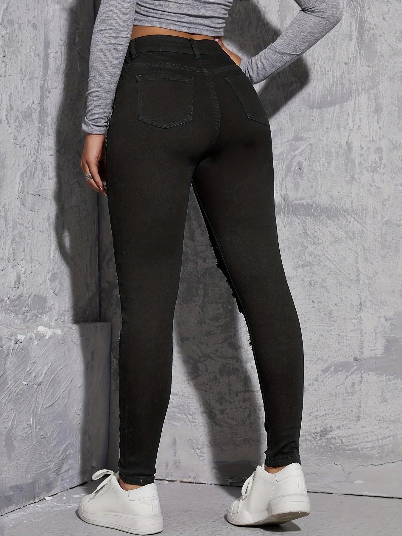 Slim Fit Skinny Jeans Ripped Holes Distressed Denim Pants