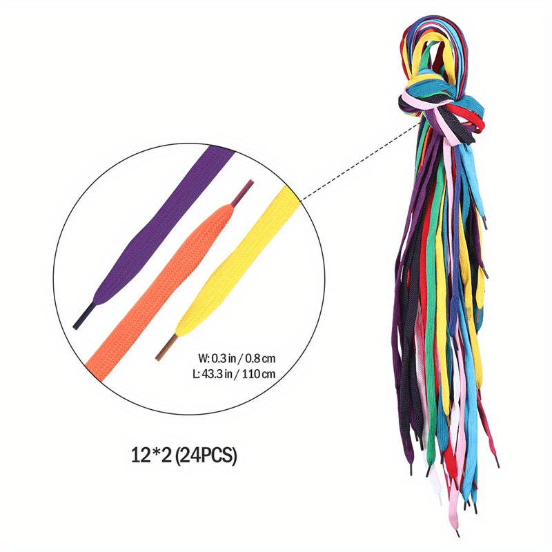 12 Pairs Replacement Flat Shoelaces for Sports Shoes Boots Sneakers Skates