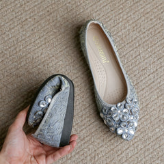 Rhinestone Ballet Flats Pointed Toe Slip-On Shoes