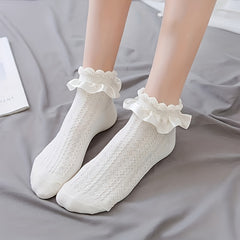 3 Pairs 3D Textured Ruffle Socks Sweet & All match Short Socks Women's Stockings
