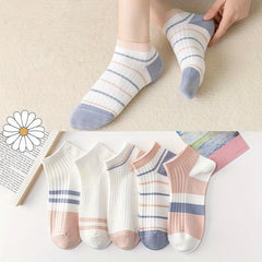 5 Pairs Striped Short Socks Women's Stockings & Hosiery