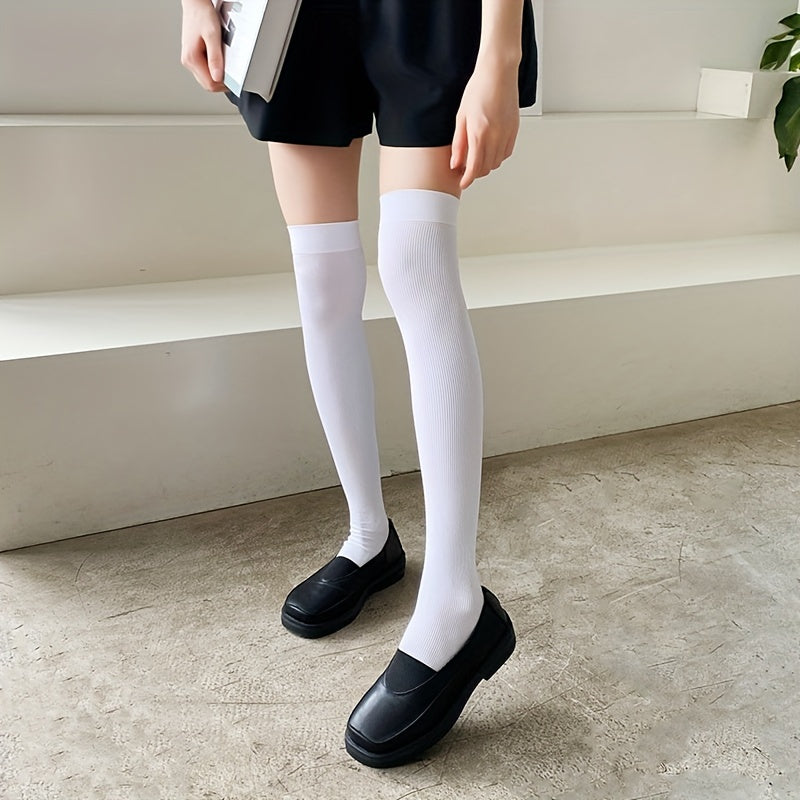 Solid Thigh High Socks Comfy Over The Knee Stockings Women's Stockings