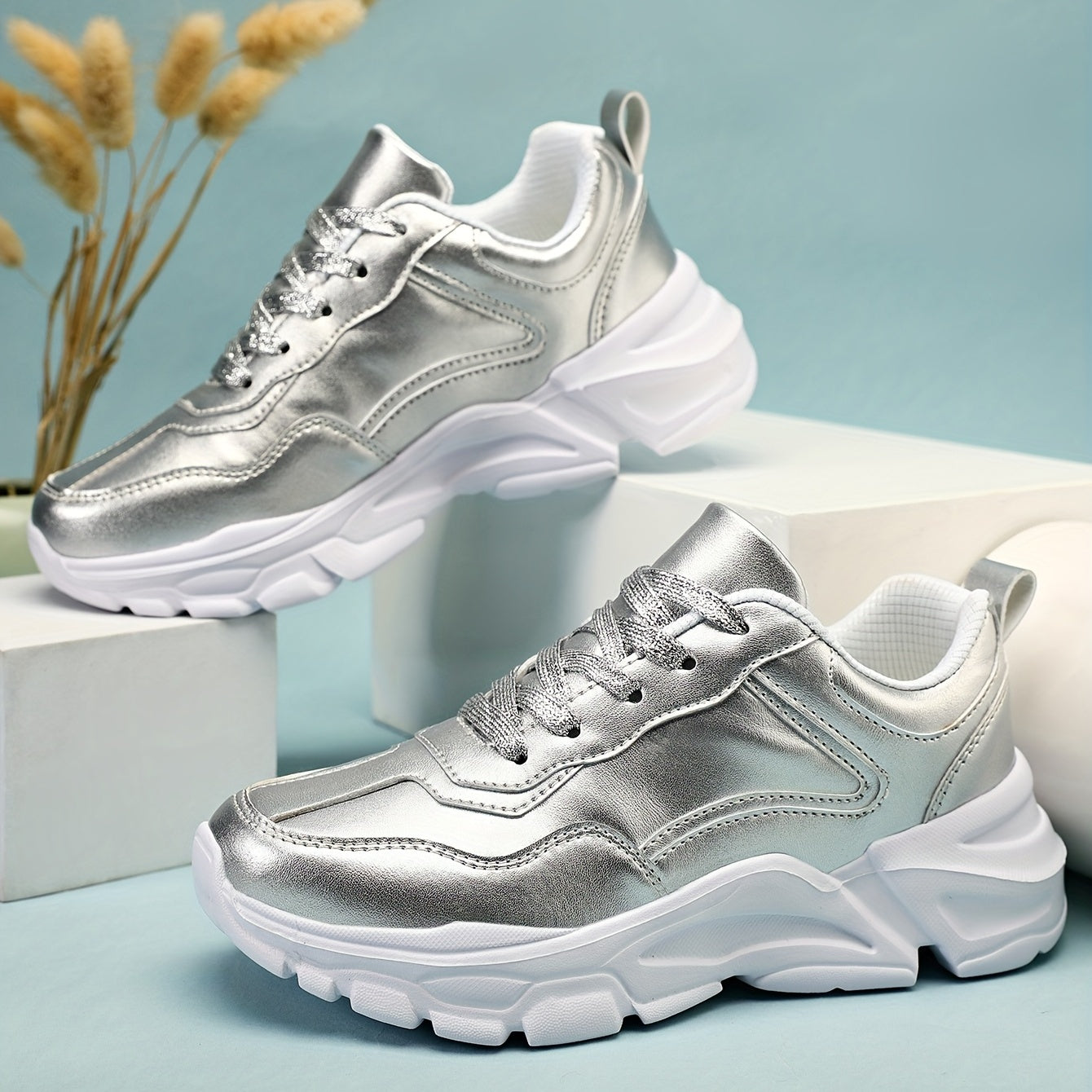 Women's Platform Sneakers Low Top Lace Up Anti-Skid Shoes