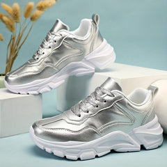 Women's Platform Sneakers Low Top Lace Up Anti-Skid Shoes