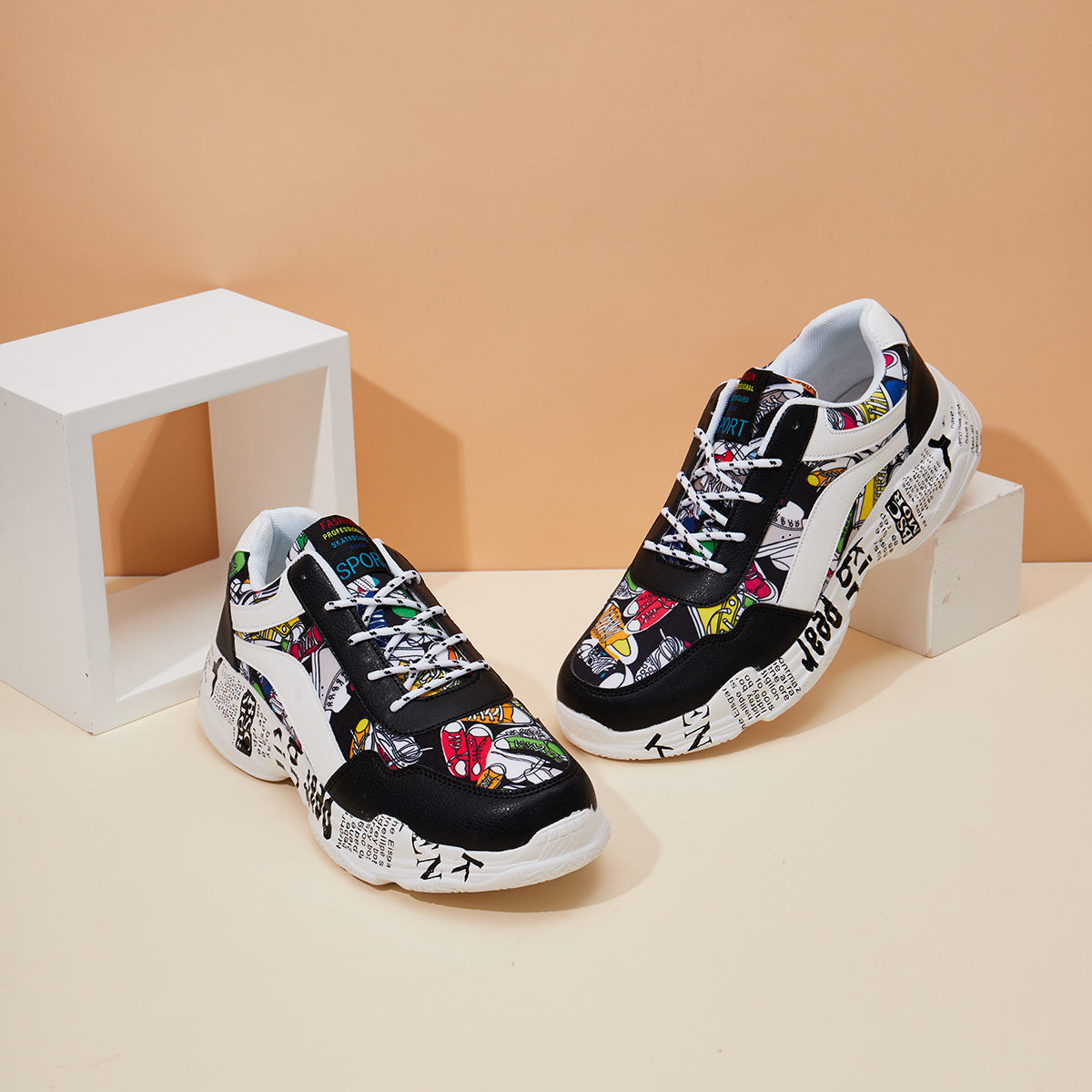 Women's Platform Printed Sneakers Lightweight Lace Up Running Shoes