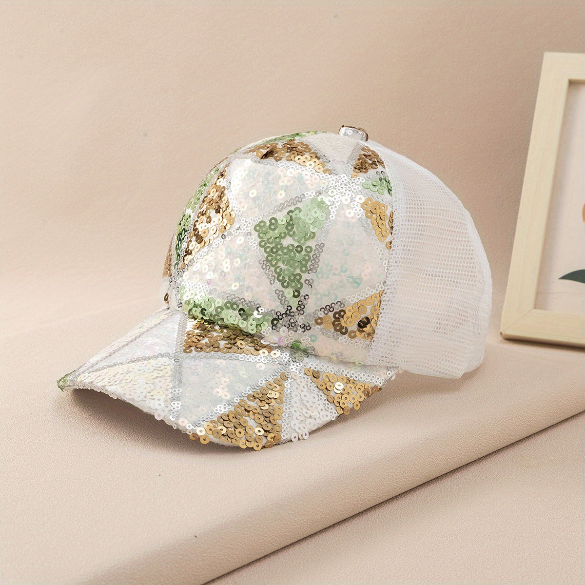 Sequin Sparkly Mesh Trucker Hat Adjustable Baseball Cap Plaid Dad Hats For Women