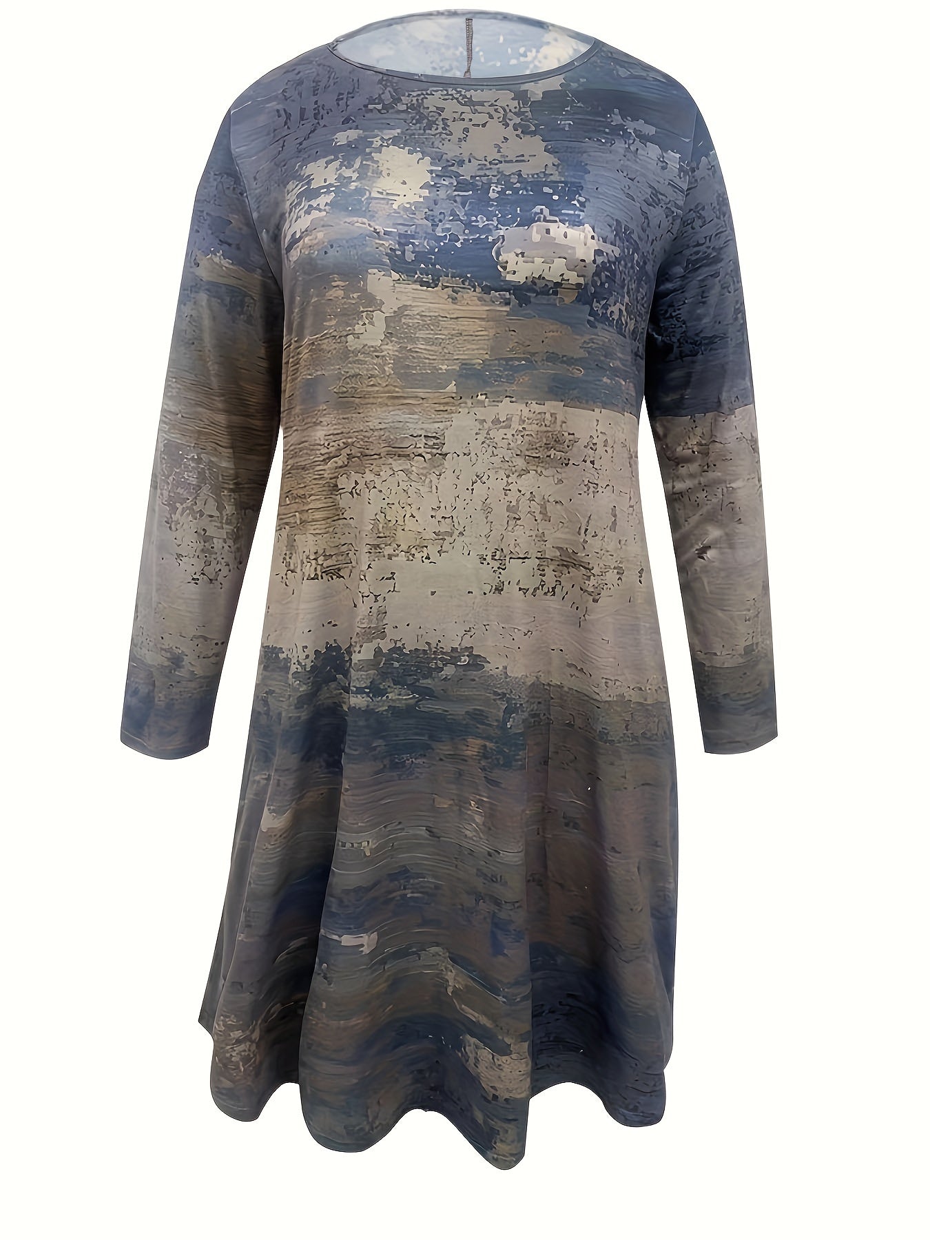 Painting Print Long Sleeve Round Neck Tee Dress
