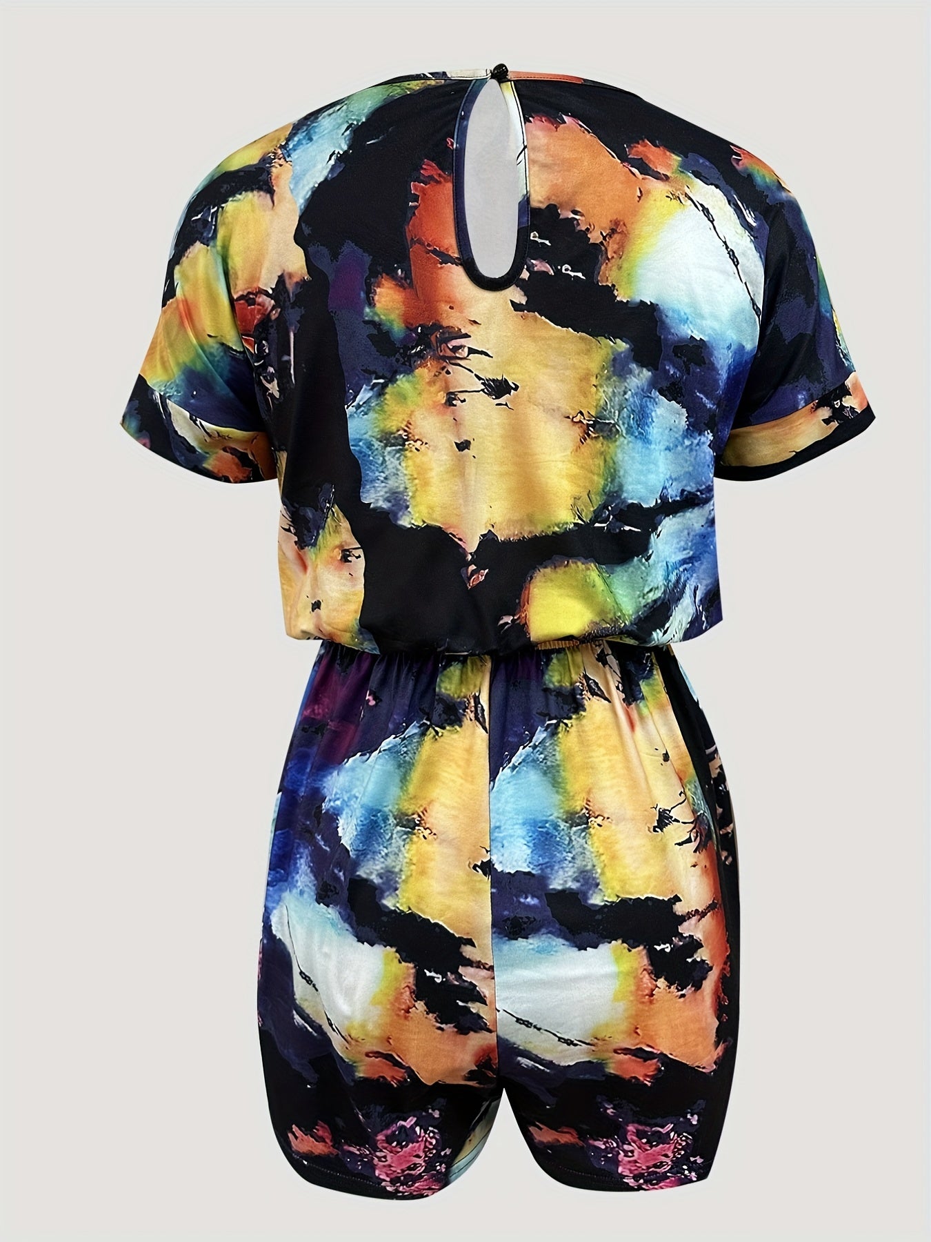 Tie Dye Drawstring Waist Romper Jumpsuit Casual Short Sleeve Romper