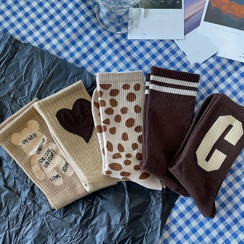 Letter & Heart Print Socks Women's Stockings