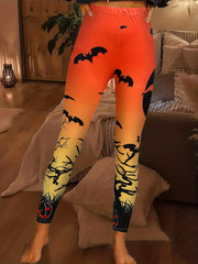 Halloween Print Skinny Leggings High Waist Stretchy Leggings Women's