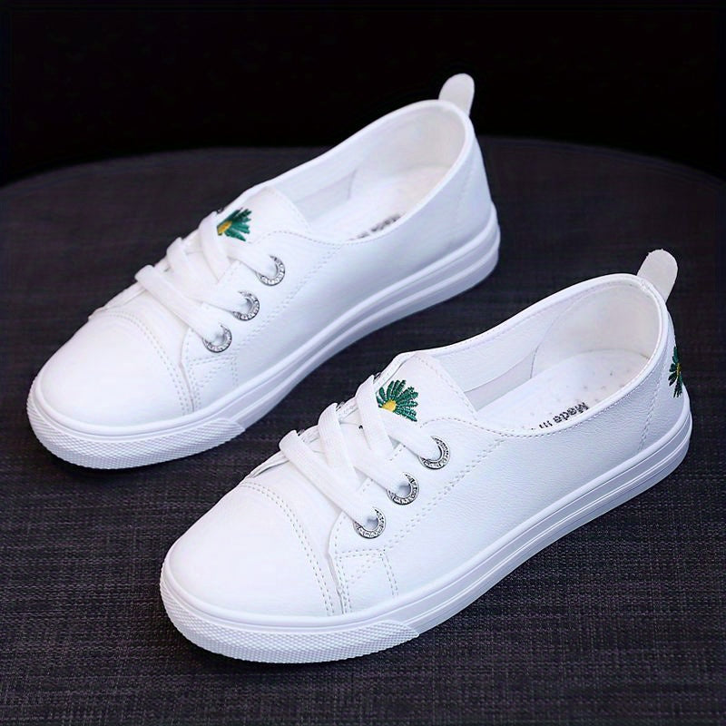 Women's Floral Sneakers Low Lace Up Round Toe Comfy Soft Sole Shoes