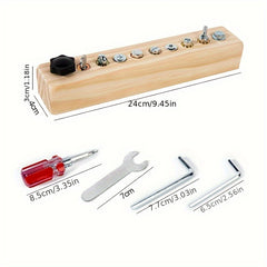 Wooden 10 Hole Screw Busy Board for Toddlers with Colorful Screws & Tools