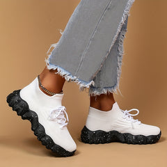 Women's Knit Chunky Sneakers Casual Lace Up Running Shoes