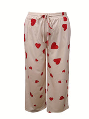 Heart Print Pullover Top & Drawstring Pants 2 Piece Set