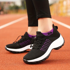 Women's Lace Up Flying Woven Walking Shoes Non Slip Chunky Sneakers