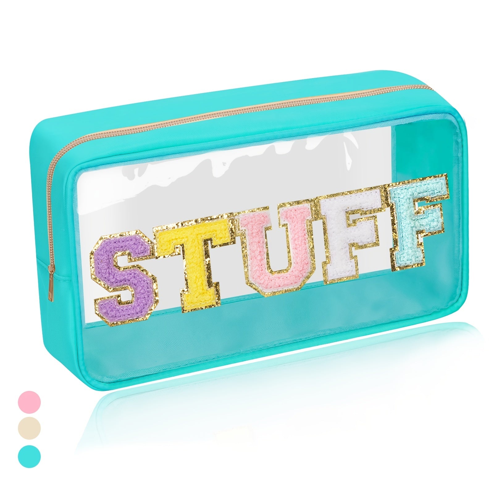 Chenille Letter Clear Makeup Bag Waterproof Glitter Cosmetic Pouch with Zipper