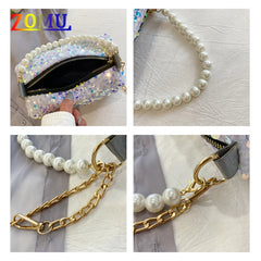 Sequins Pearl String Handbag Golden Chain Evening Bag