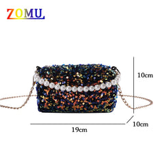 Sequins Pearl String Handbag Golden Chain Evening Bag