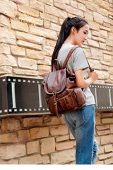 Vintage Leather Backpack Lady Travel Bag