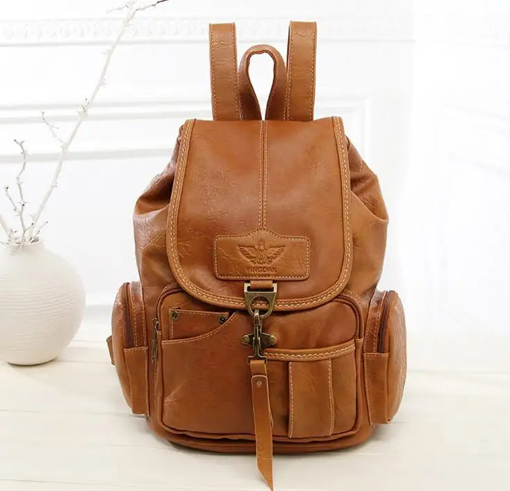 Vintage Leather Backpack Lady Travel Bag