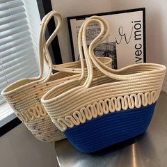 Women's Straw Woven Beach Bag Large Capacity Shoulder Basket Bag