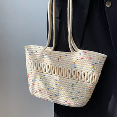 Women's Straw Woven Beach Bag Large Capacity Shoulder Basket Bag