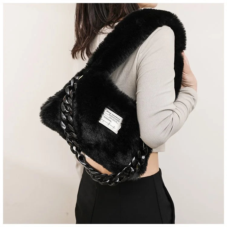 Plush Printed Tote Bag for Women
