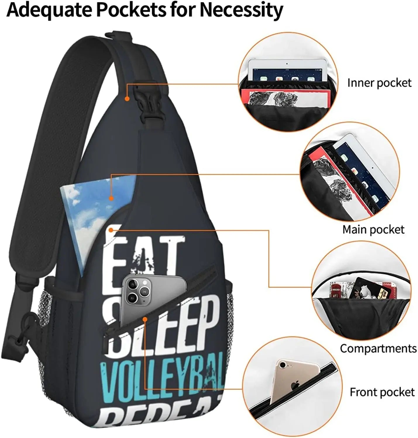 bassyil Volleyball Sling Bag Crossbody Travel Hiking Chest Backpack
