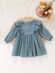 Girl's Flying Sleeve Princess Dress Long Sleeve Cotton Home Dress