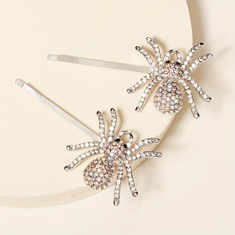 2pcs Rhinestone Spider Bobby Pin Bangs Clip Side Clip