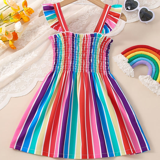 Toddler Girls Striped Ruffle A Line Princess Dress For Party