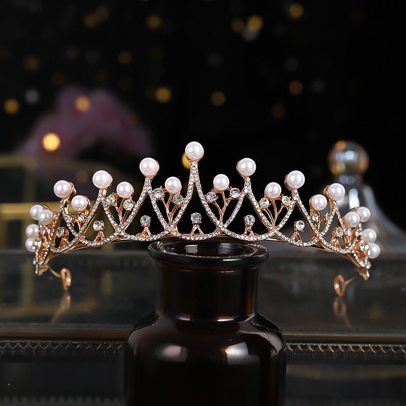 Rhinestone Pearl Queen Crown Baroque Wedding Crown For Bride Princess Tiara