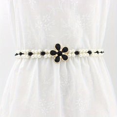 Faux Pearl Girdle Elastic Waistband Women Dress Belt