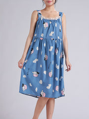 Strawberry Print Nightdress with Lace Trim Sleeves