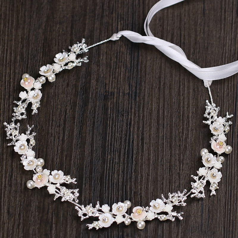 Flower Pearl Headband Daisy Headpiece Ribbon Hair Band Boho Wreath