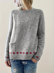 Lip Pattern Crew Neck Long Sleeve Sweater