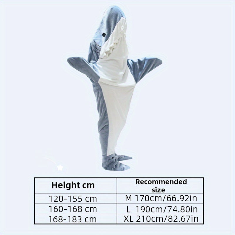 Shark Cartoon Sleeping Bag Soft Flannel Hoodie Wearable Blanket
