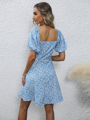 Floral Print Square Neck Dress Short Sleeve Spring Summer Women's Clothing
