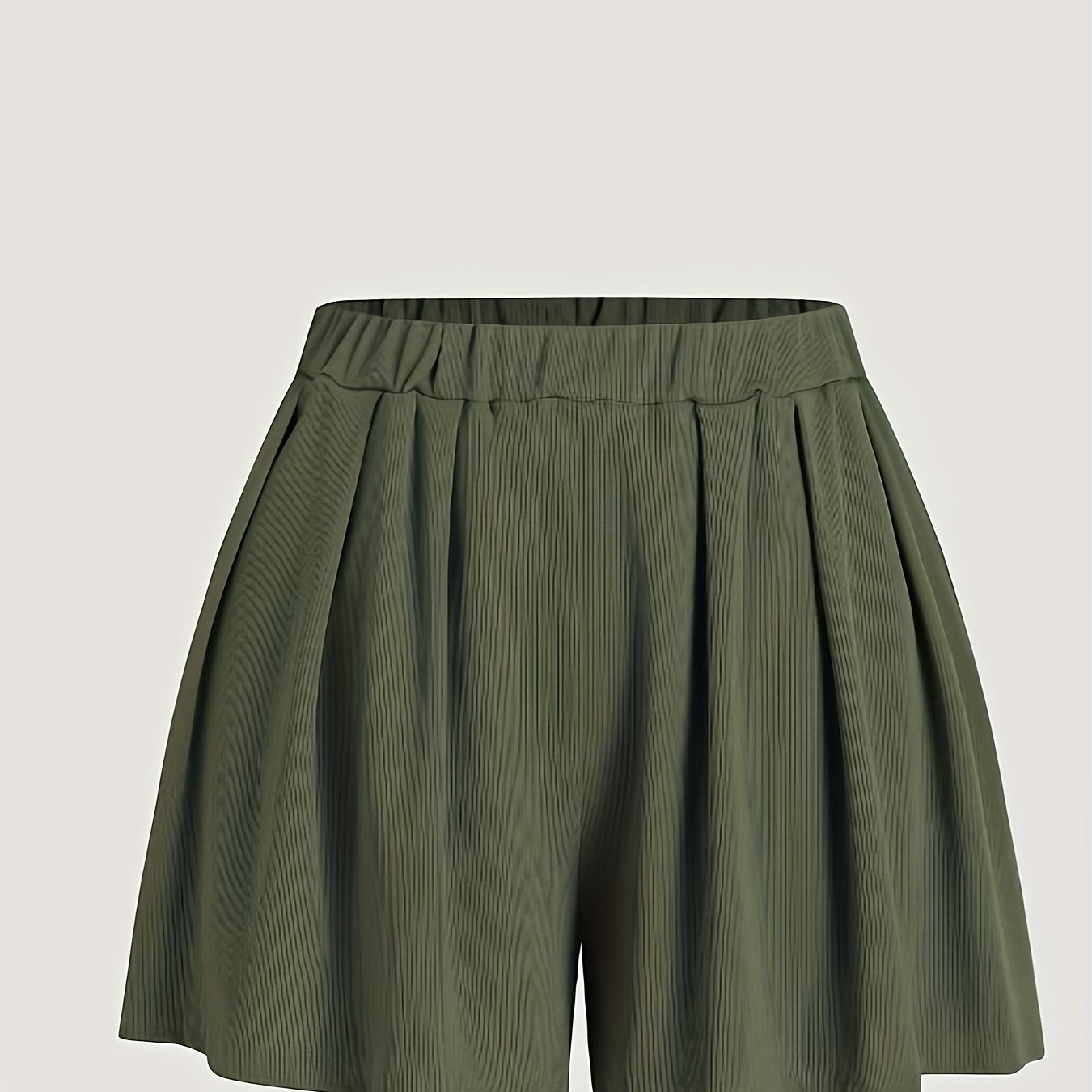Solid Ribbed Elastic High Rise Casual Shorts
