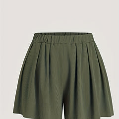 Solid Ribbed Elastic High Rise Casual Shorts